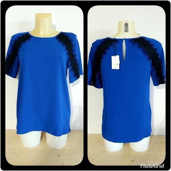 Calvin Klein Tops - 🌹5/25🌹{Calvin Klein} NWT Blue w Black Lace Top